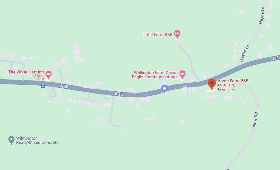 Screenshot of Google Maps of Home Farm B&B Location